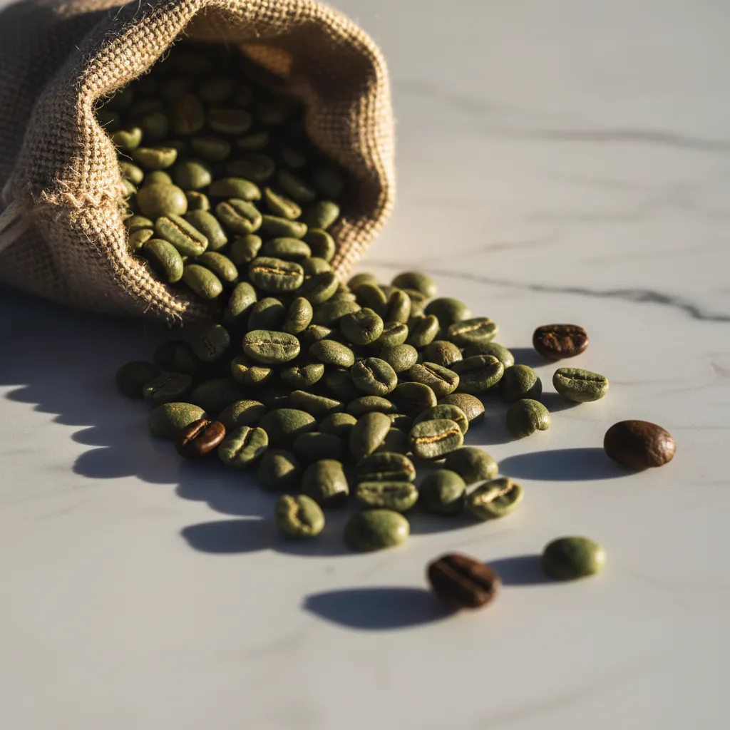 Green unroasted coffee beans - natural source of chlorogenic acids in Wellaray Coffee